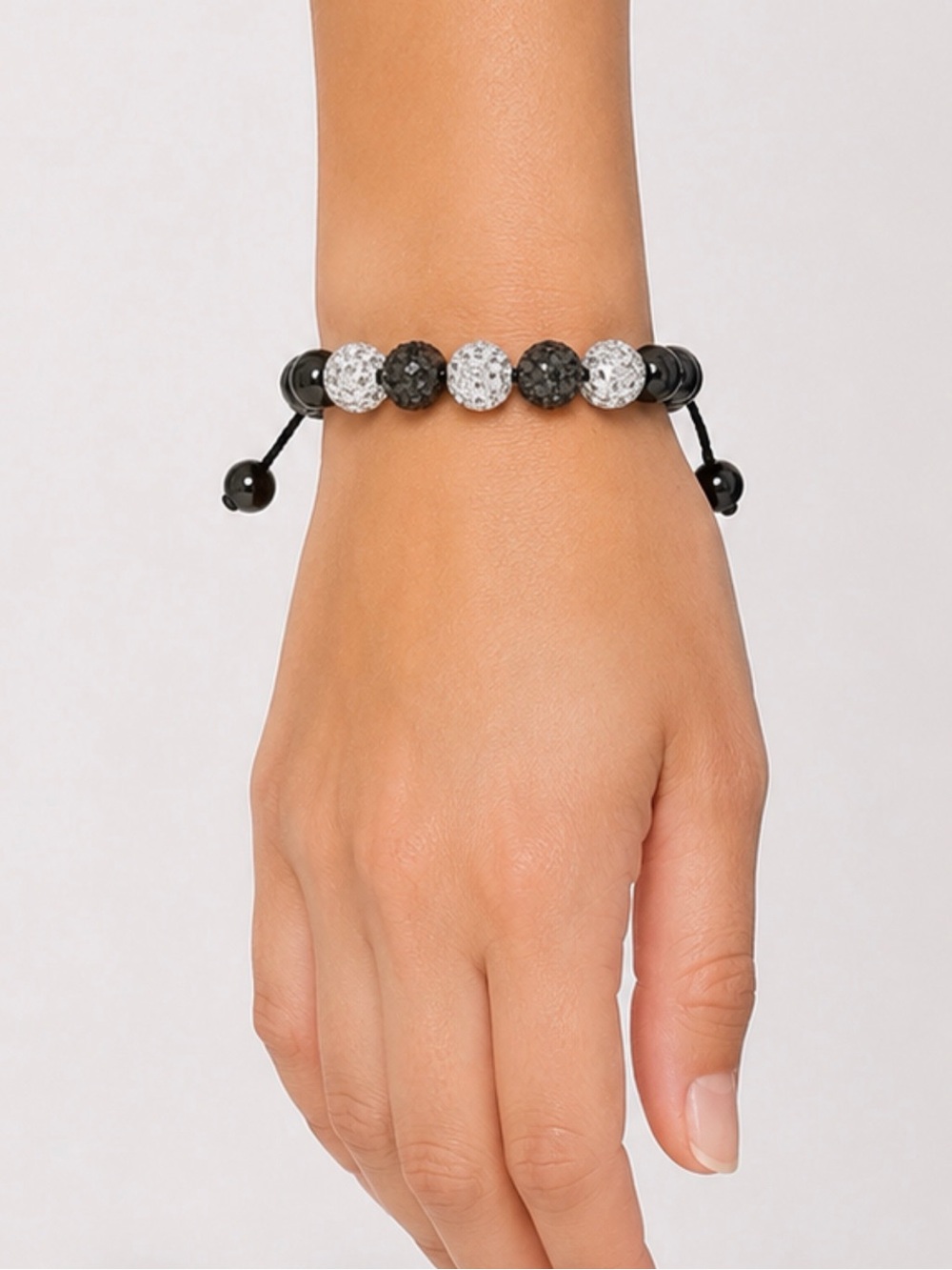 Black and White Shamballa Adjustable Beaded Bracelet